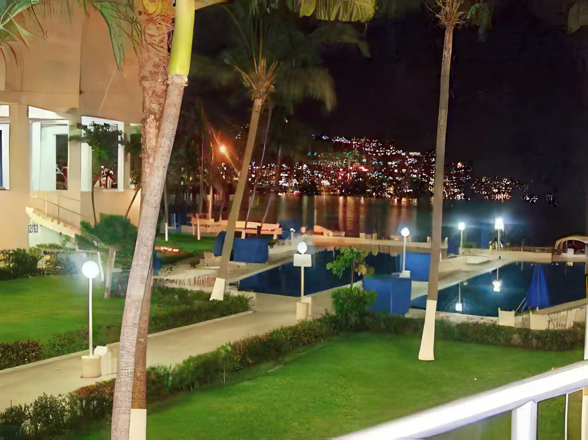 Night time view of pool