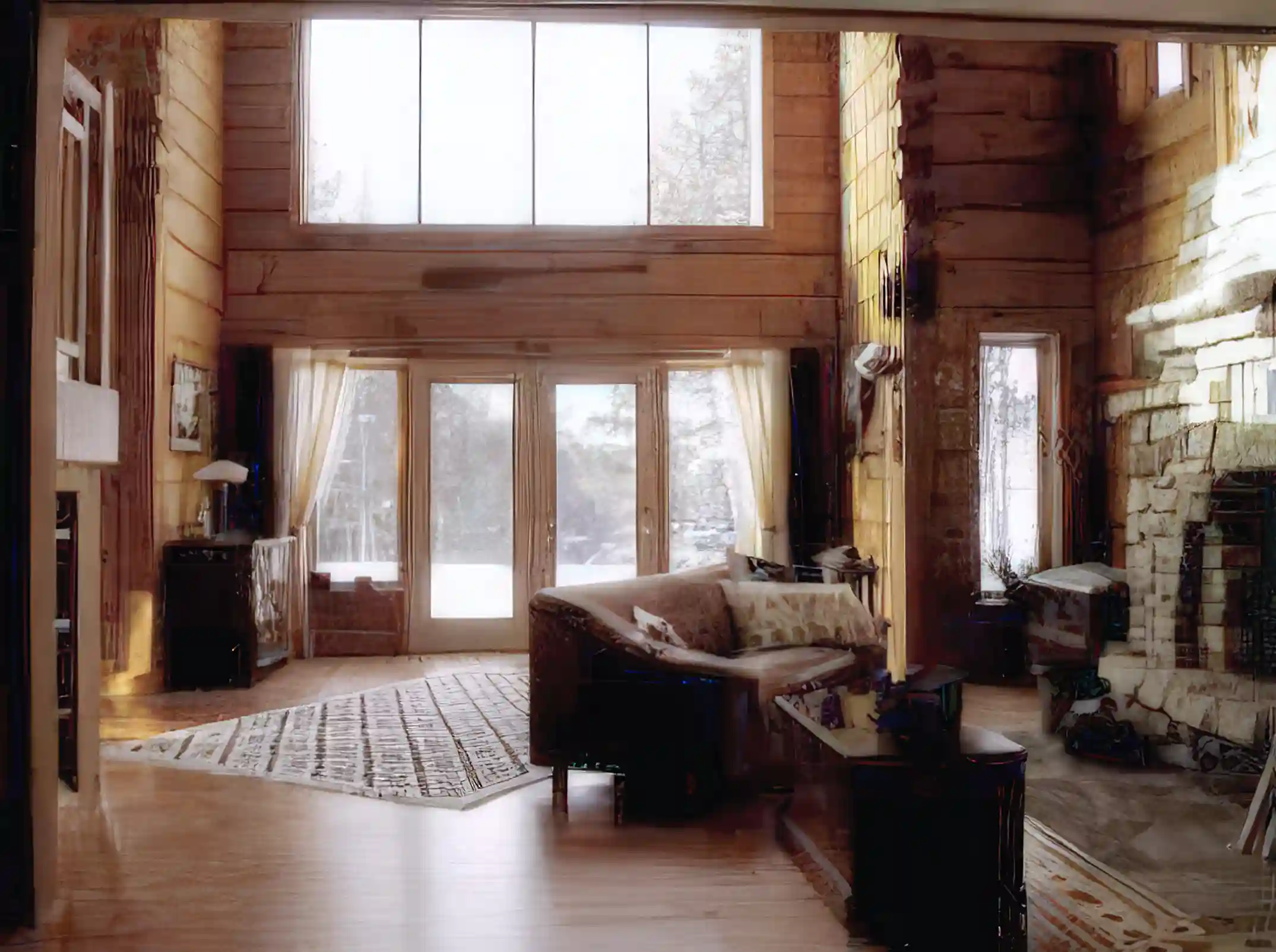 Cathedral ceilings and stone fireplace