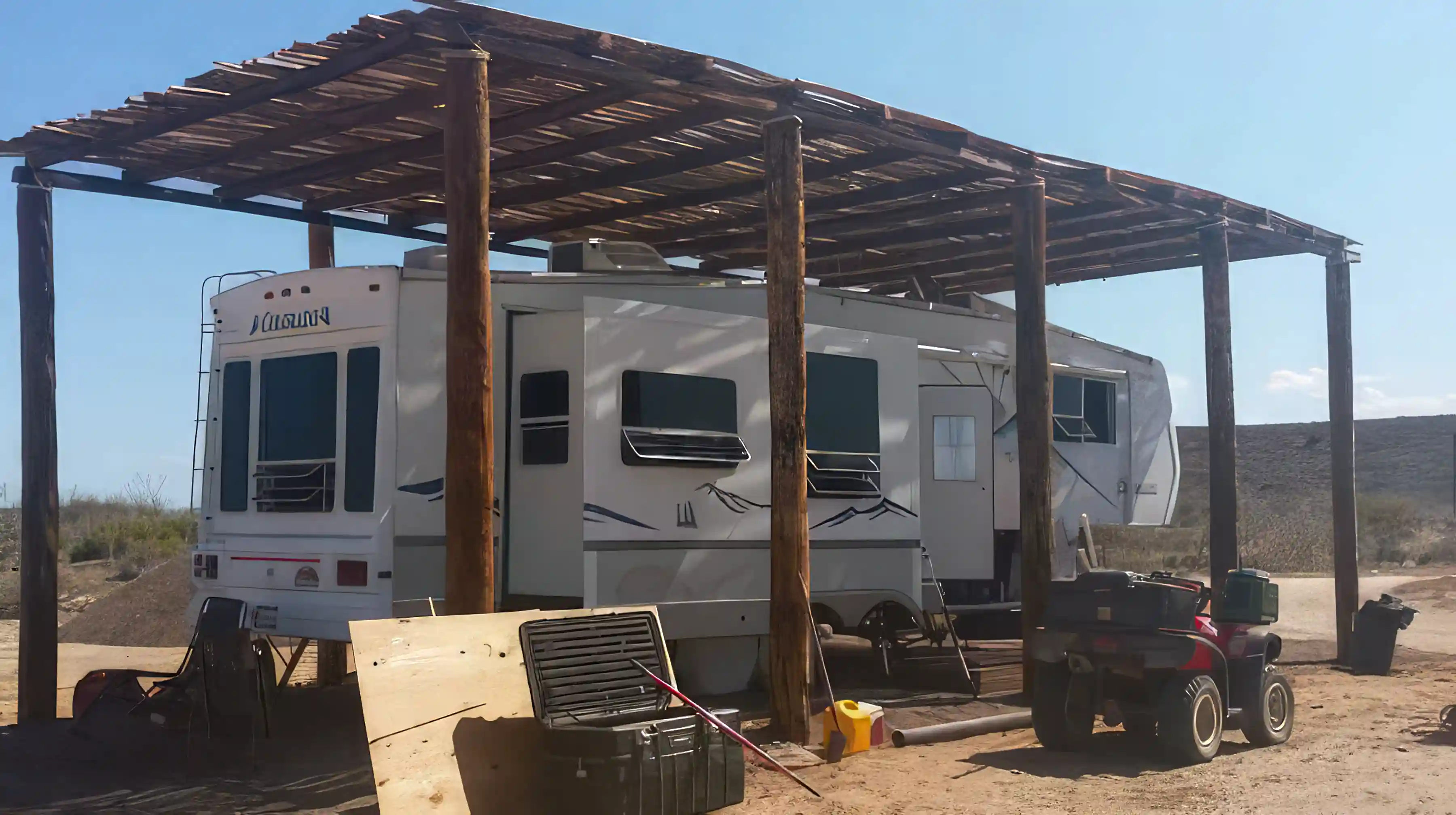 new trailer placed on lot 32-2 with ramada cover