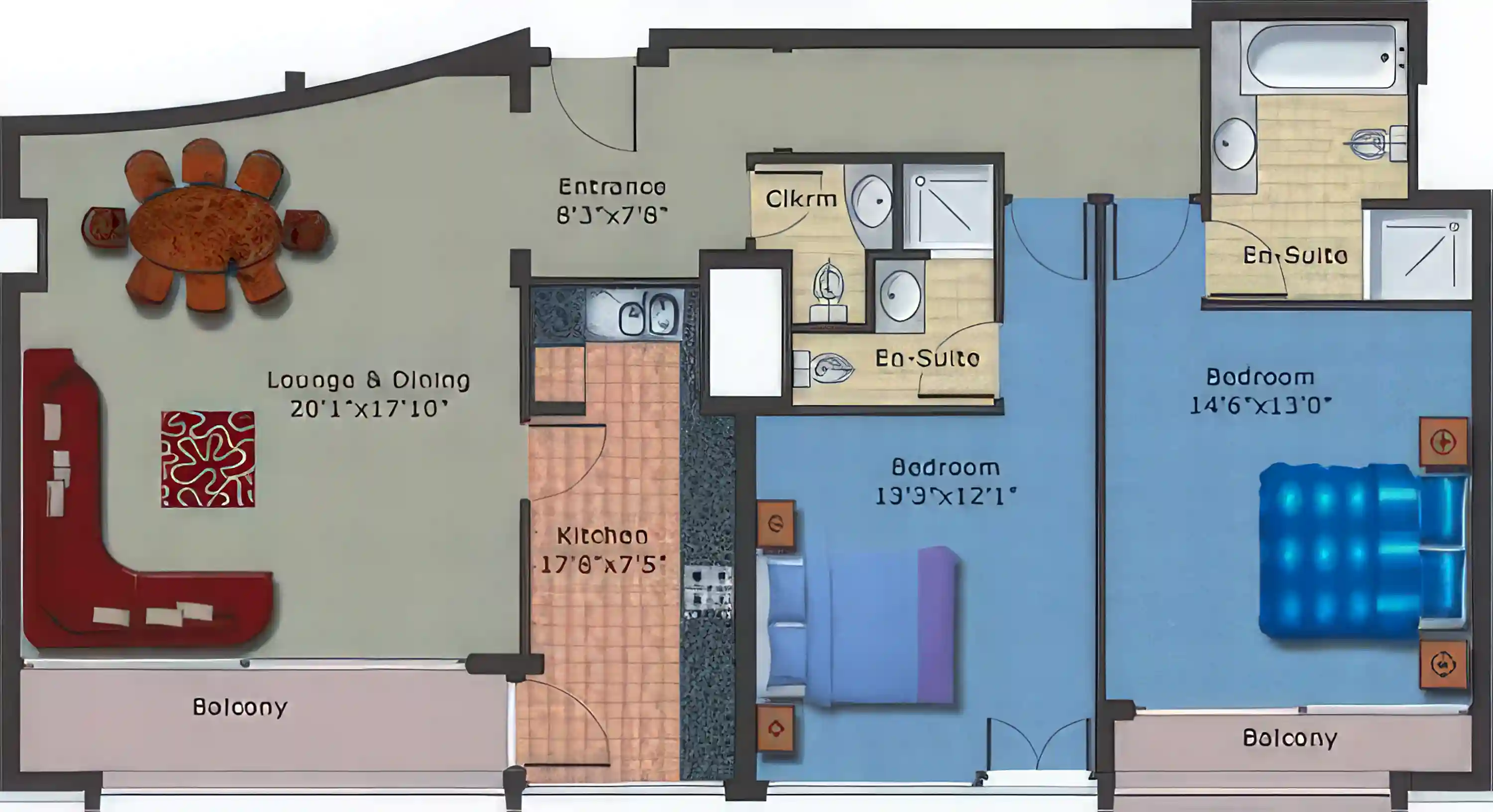 Plan: 2 bedroom apartment - 1304 Sq. Ft