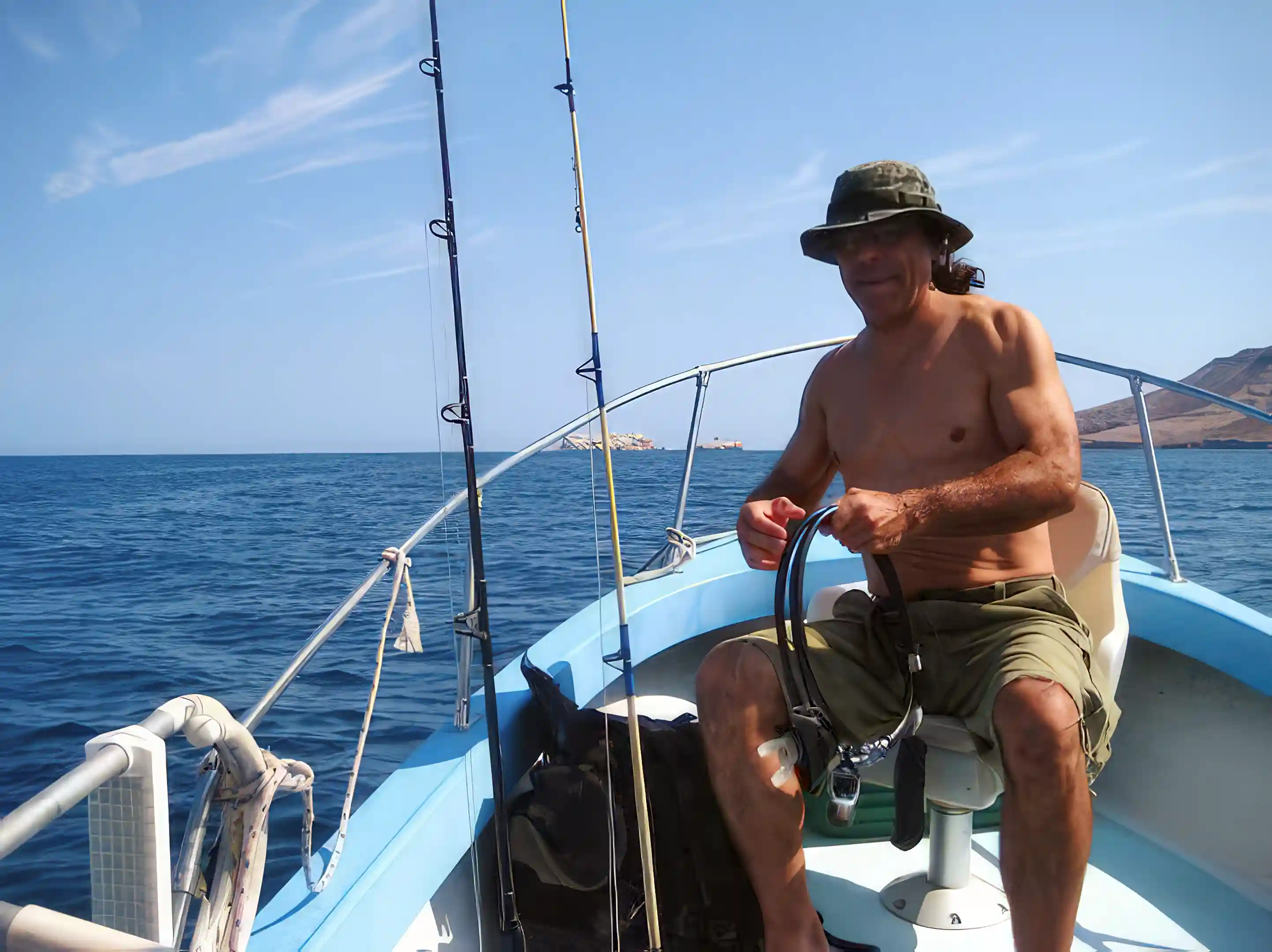 Charlie heading out for a little diving and fishing
