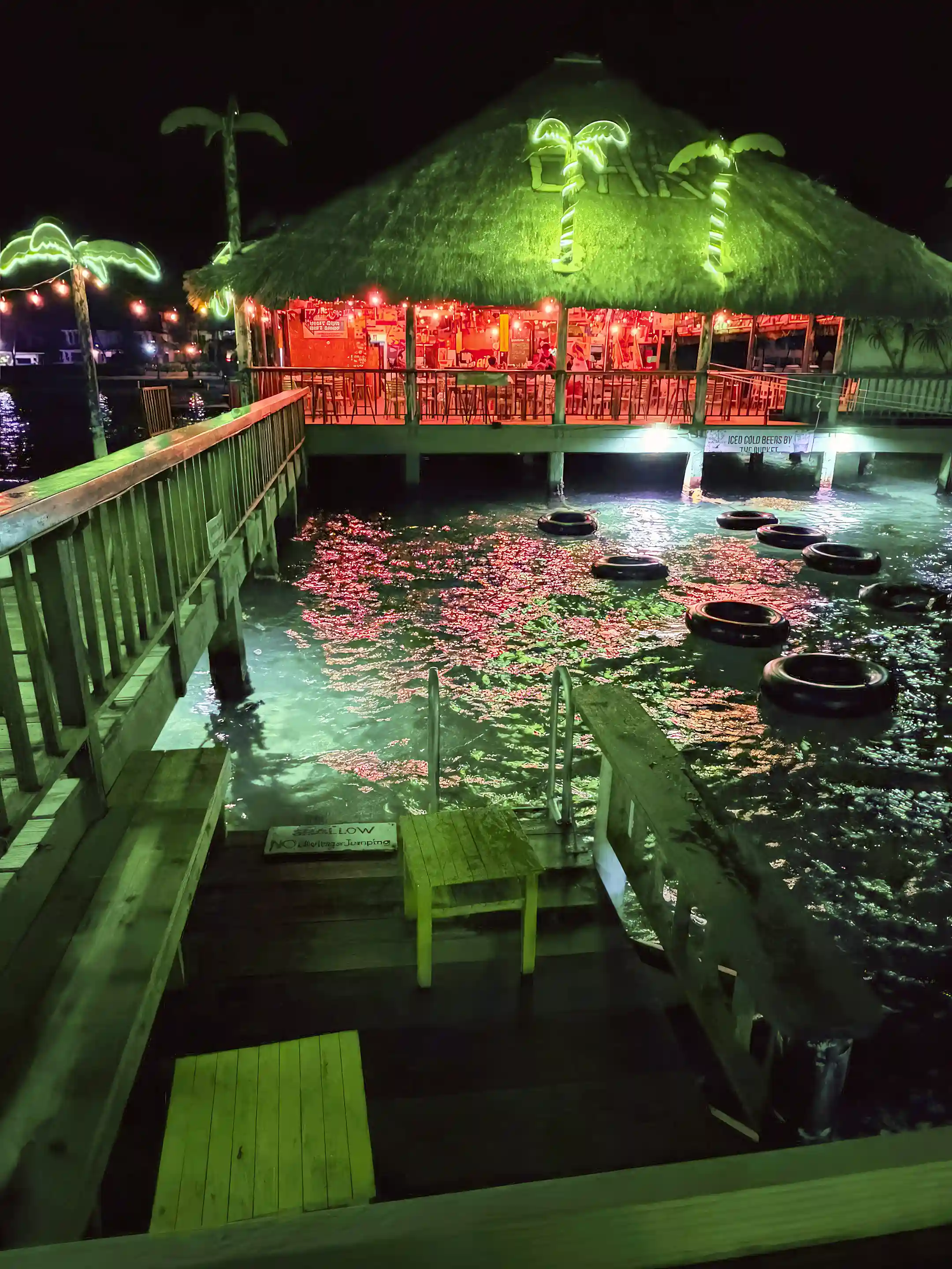 Evening lights enjoyed from the outdoor deck, overlooking the swim...