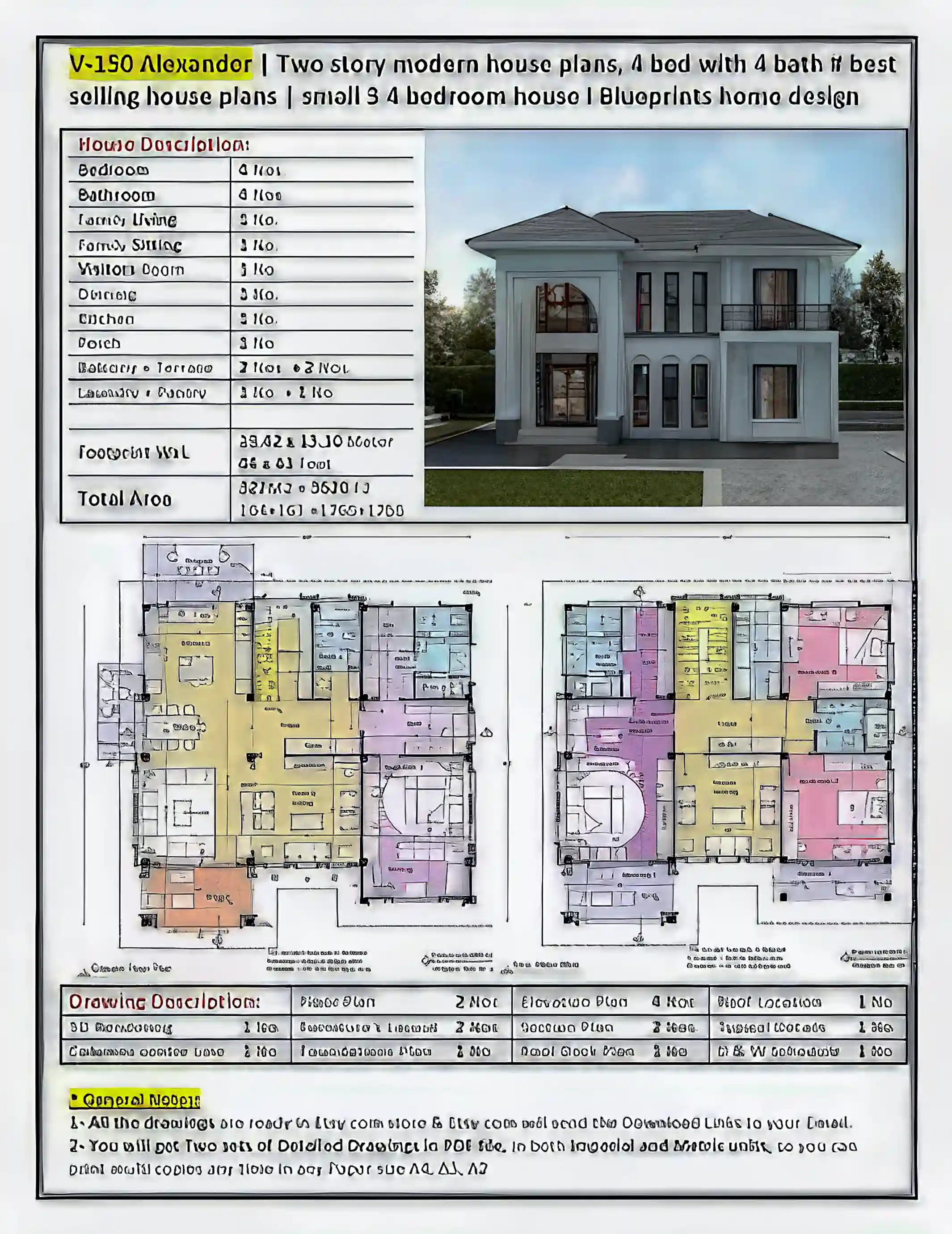 V-150 Alexander Two story modern house plans, 4 bed...