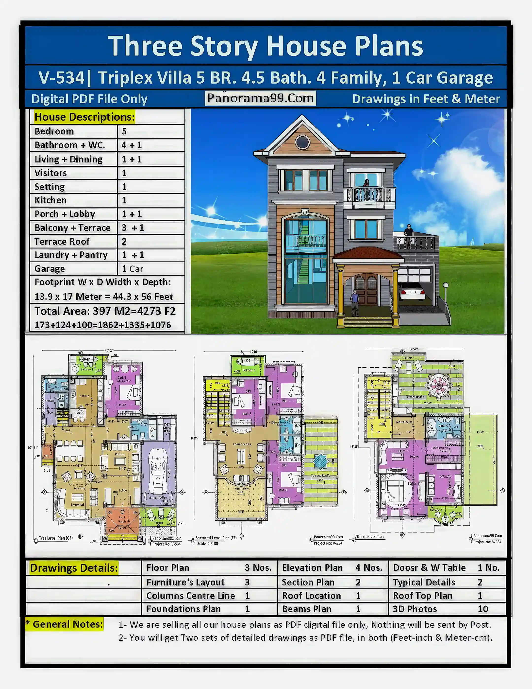 V-534| Luxury Villa House Plans | 5.5 Bed, 4.5 Bath,...