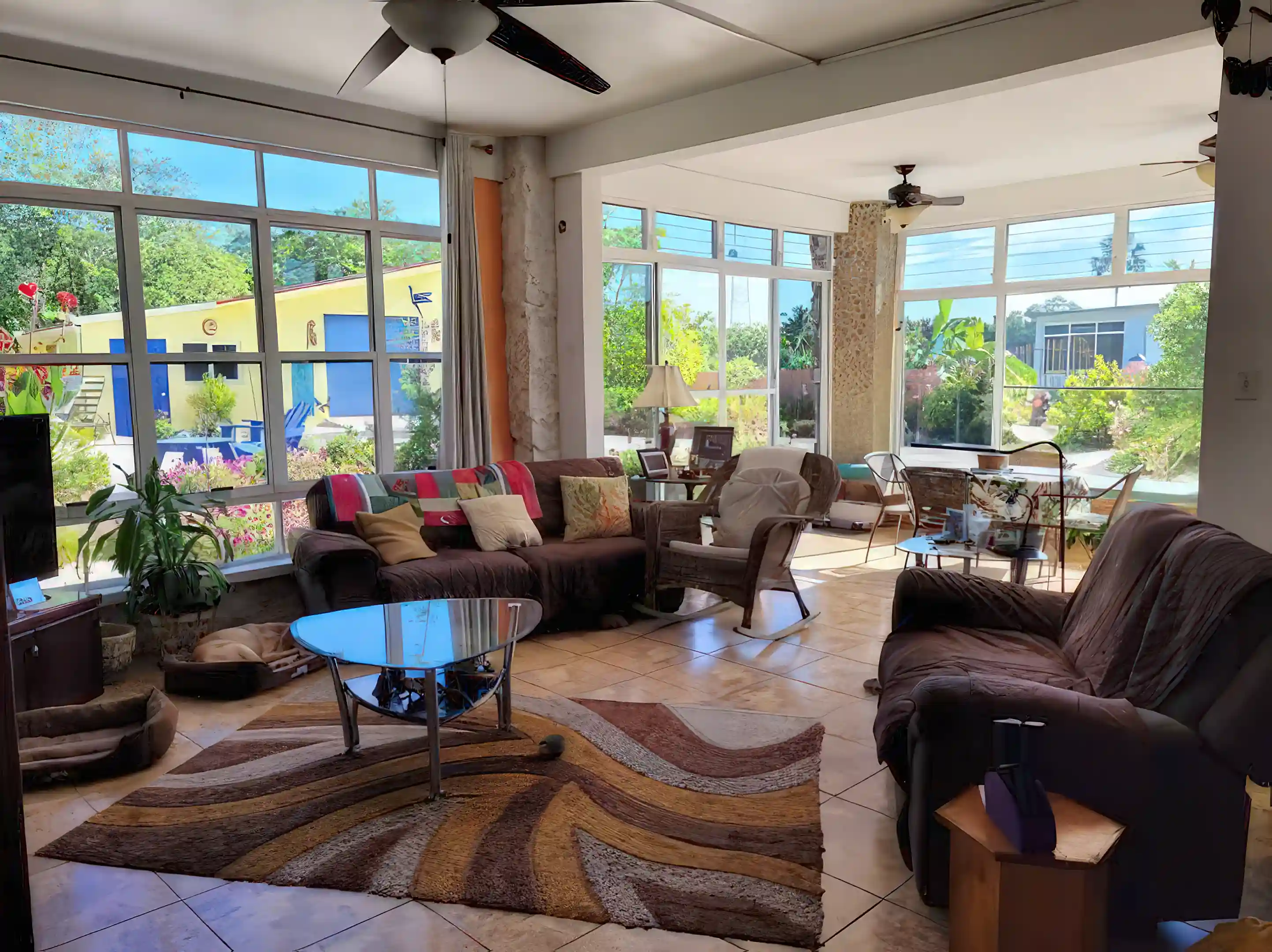 Inside view of living room and sunroom