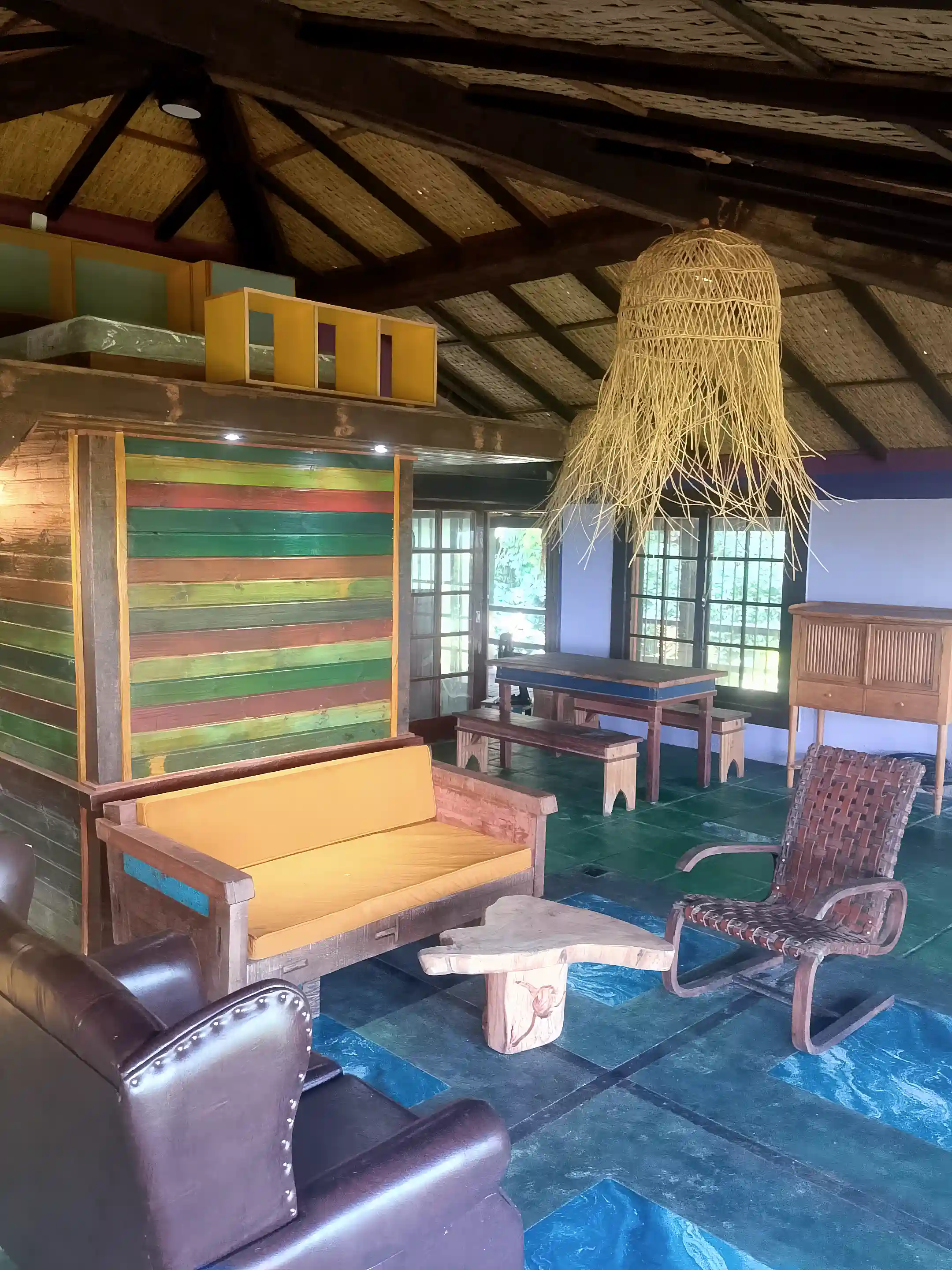 Living room with bamboo ceilings