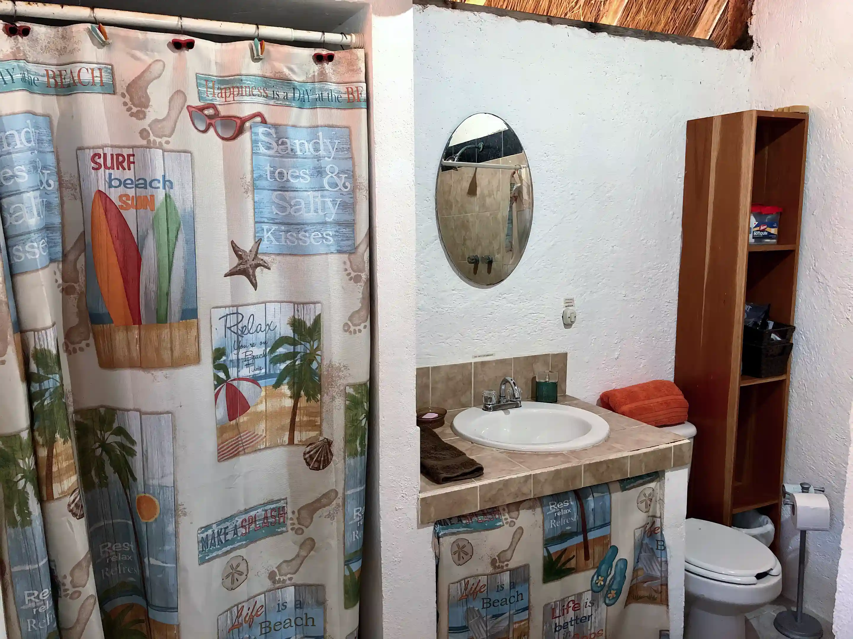 bathroom downstairs with sizable shower and closet