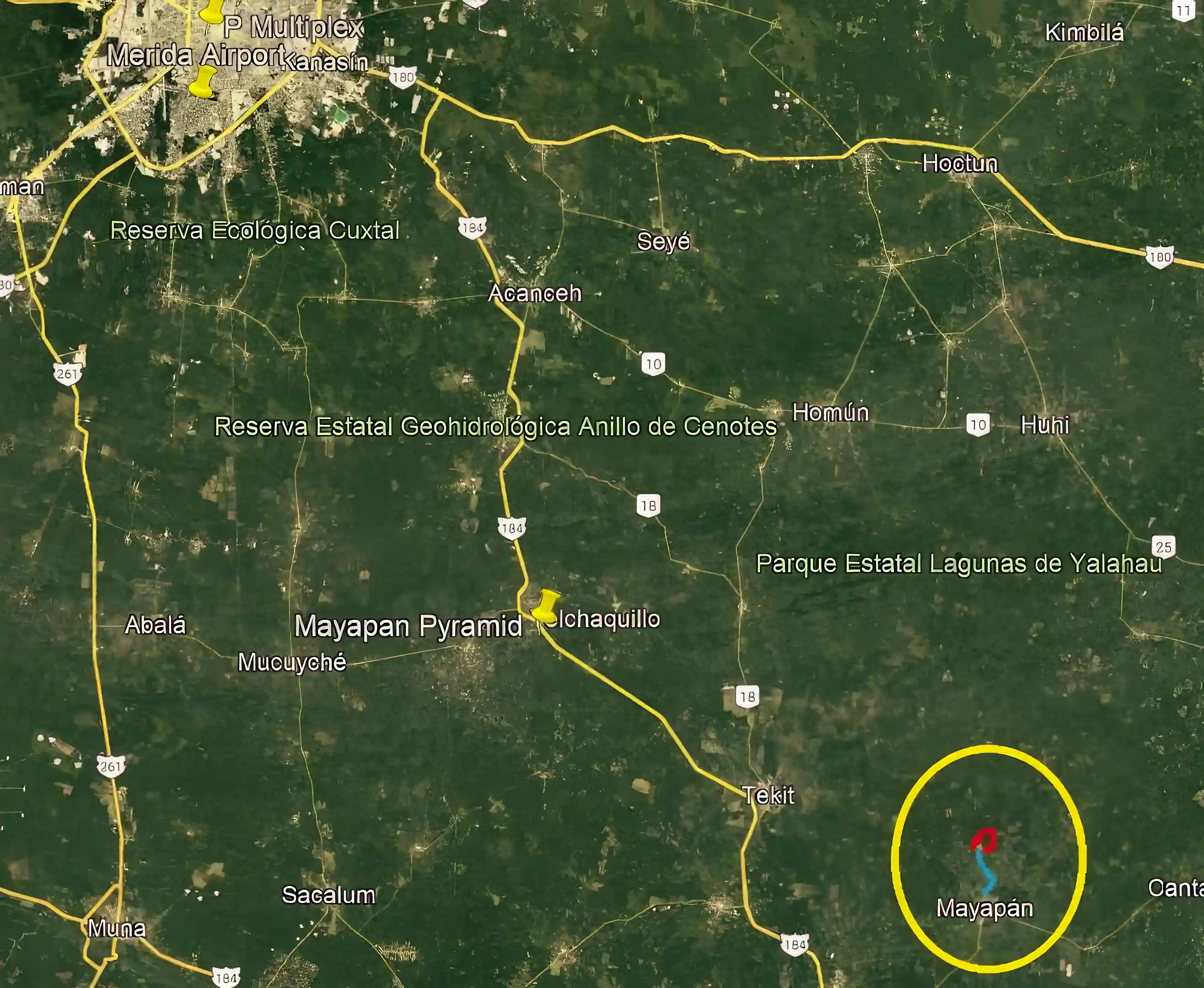 Approximately 90km south of Merida