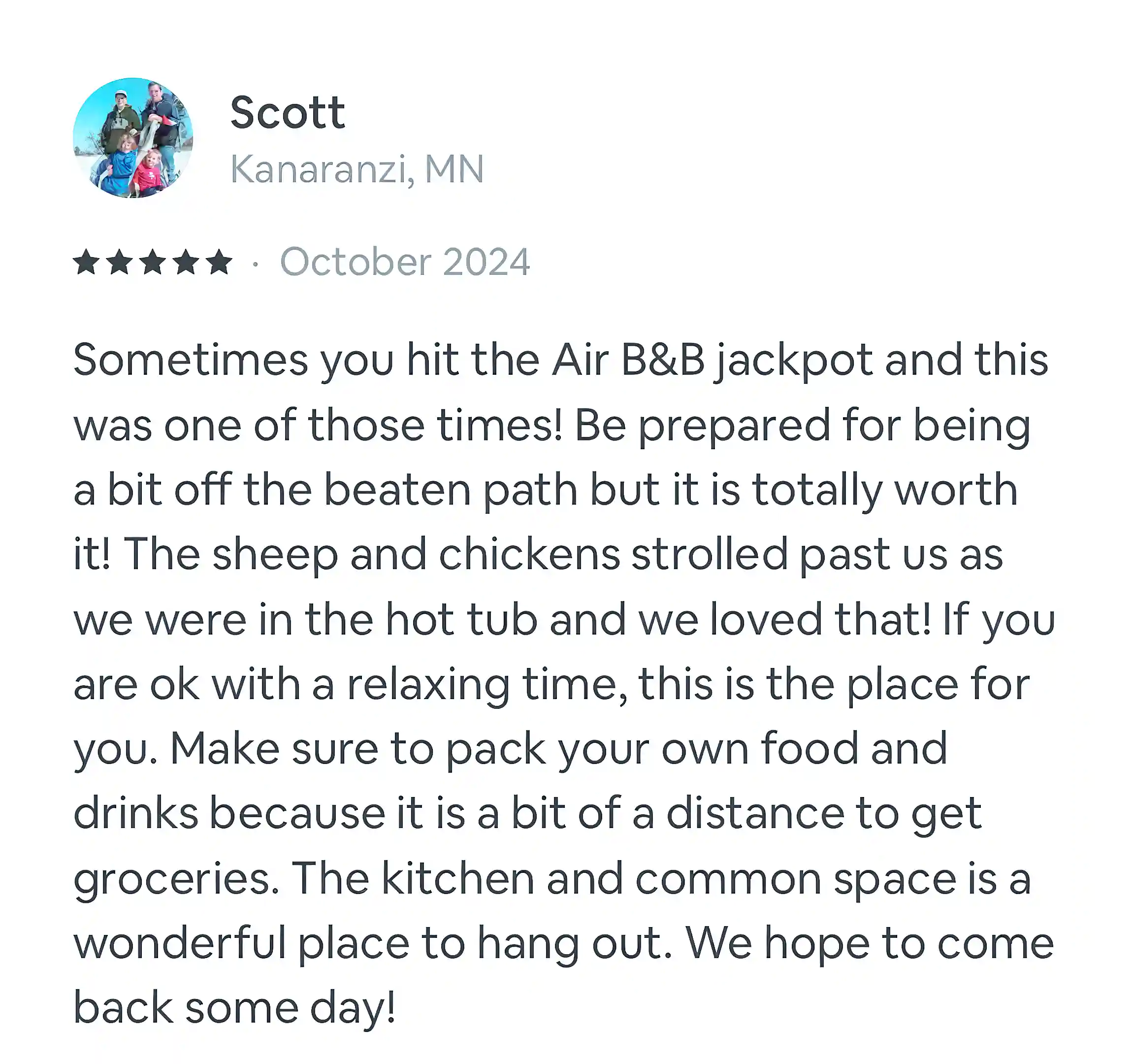 One of 110 reviews from airbnb