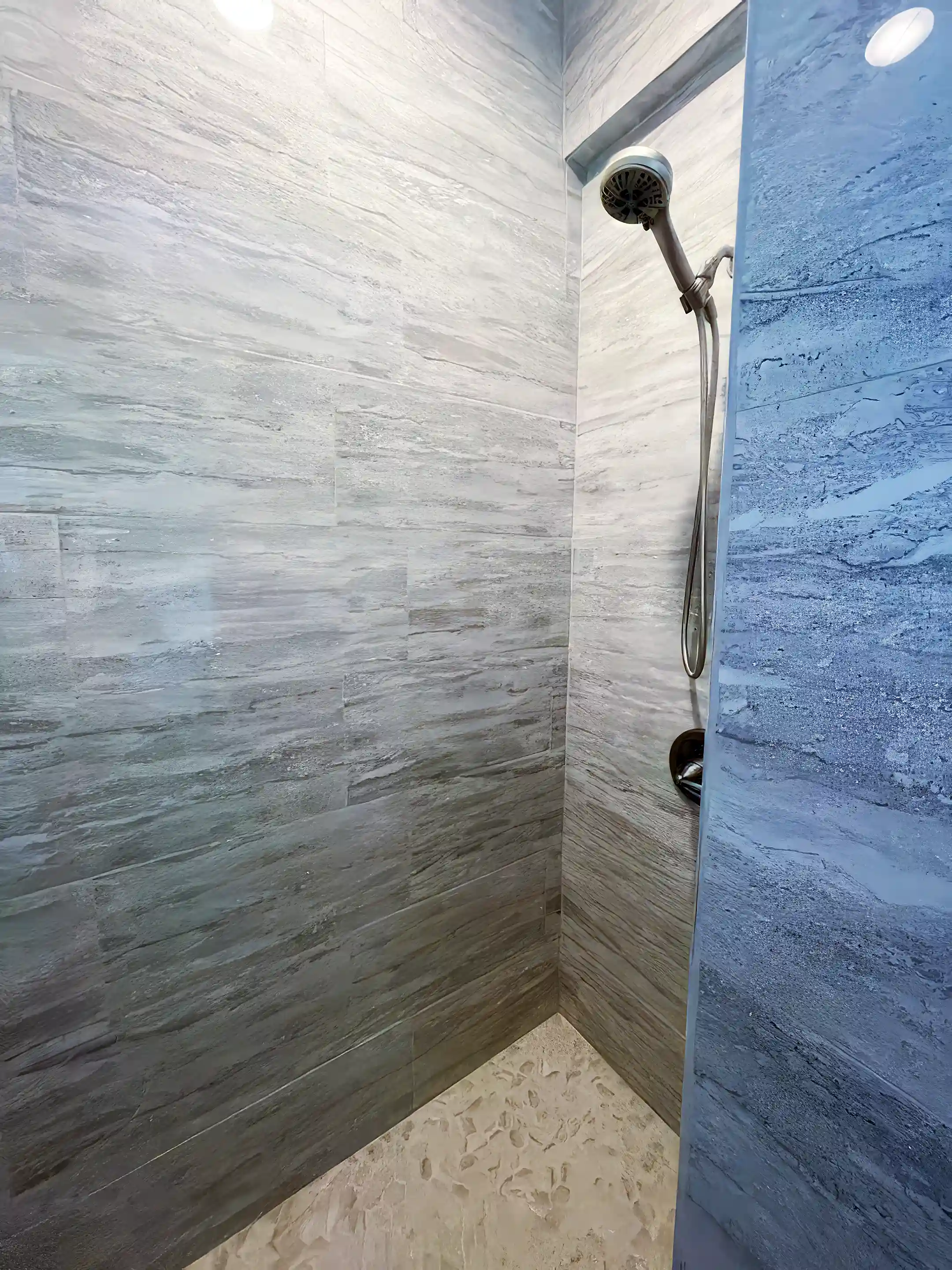 Tile shower on third level