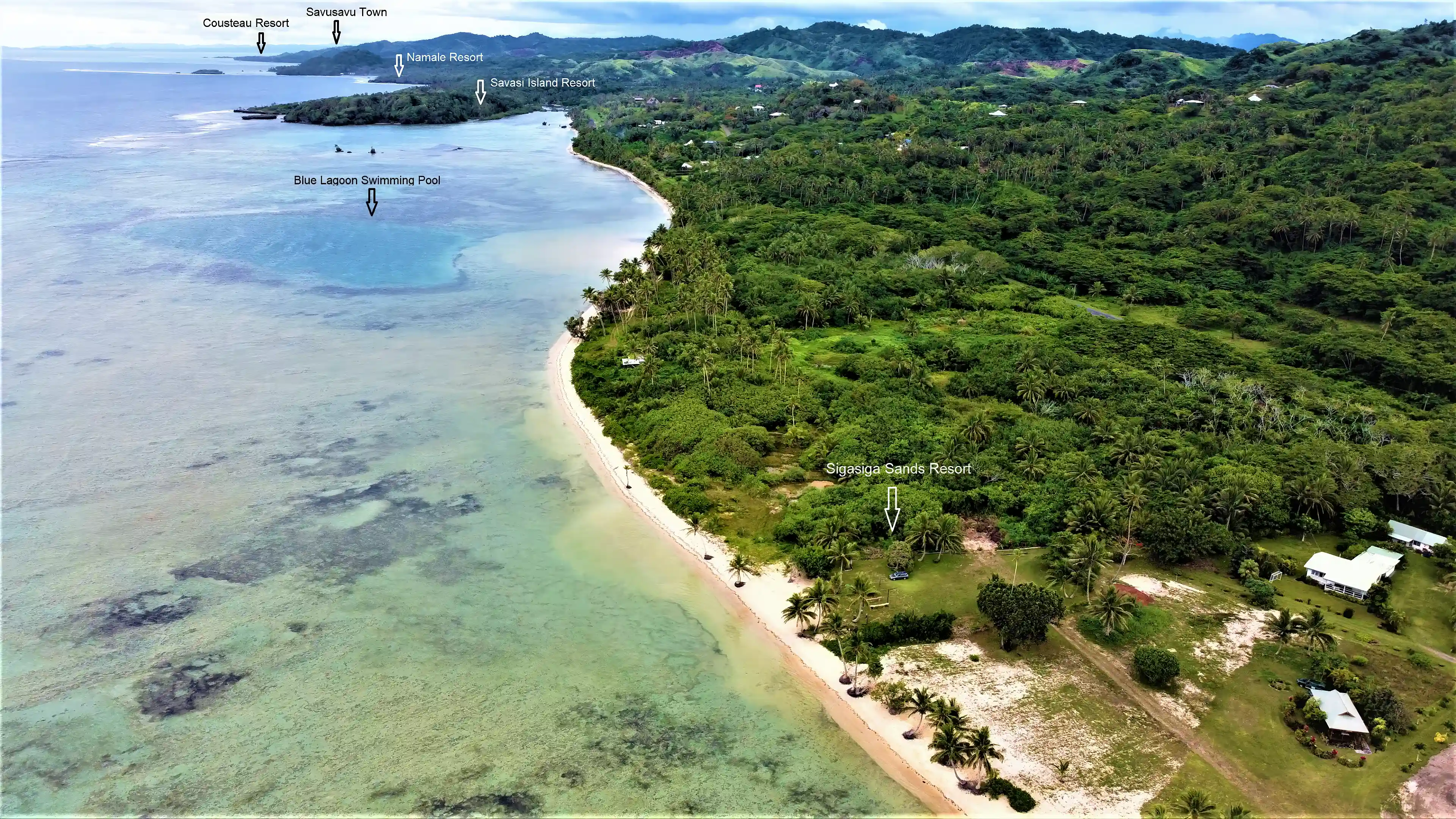 Vanua Levu's "gold coast" with nearby resorts of Savasi, Namale,...