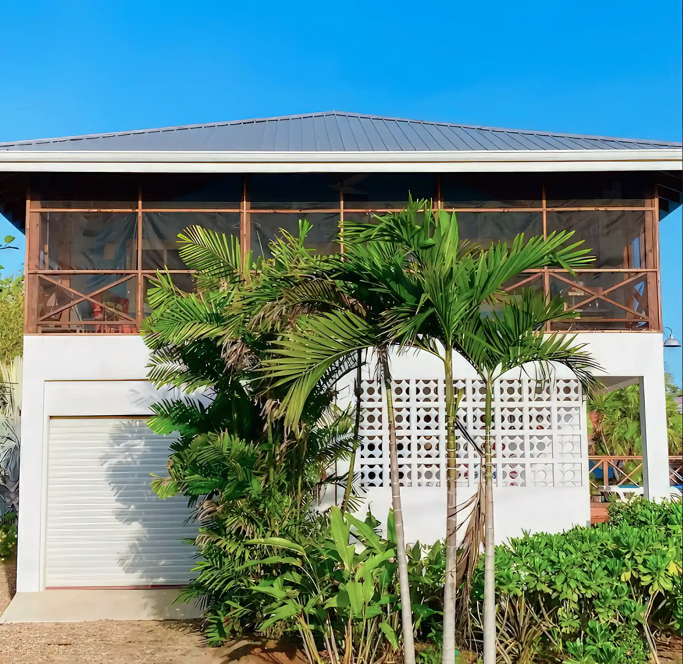 Roll-up steel garage doors at both ends