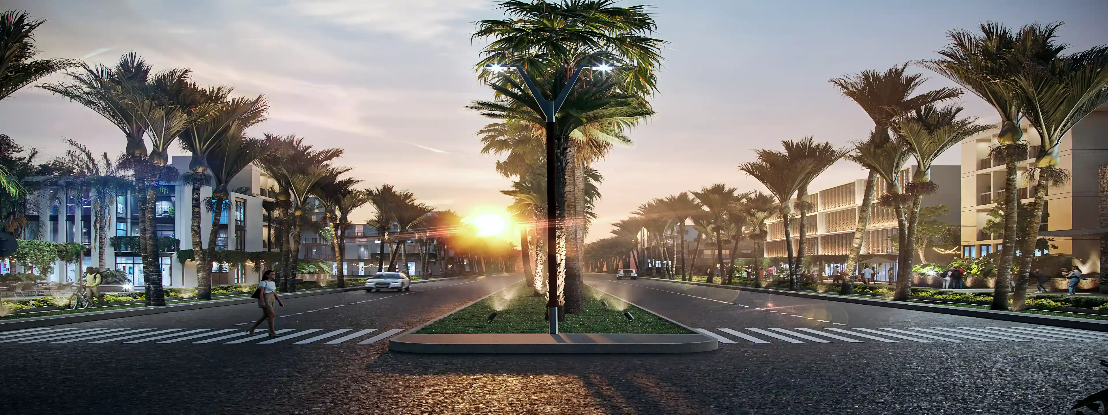A master-planned community with residential and retail spaces, walking and...