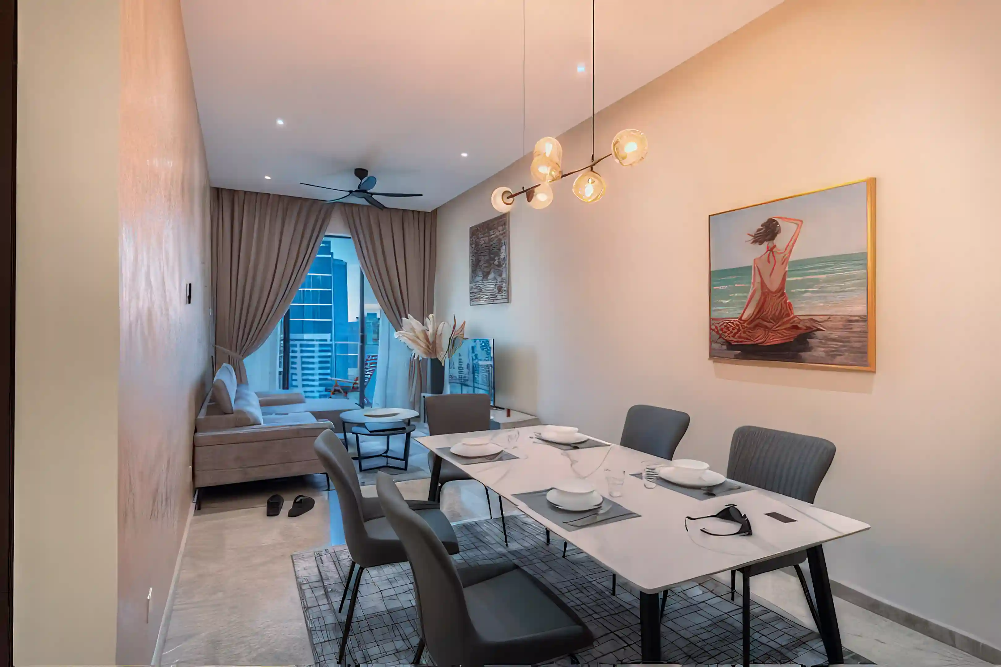 The living and dining room receives plenty of natural light.Furnitures...