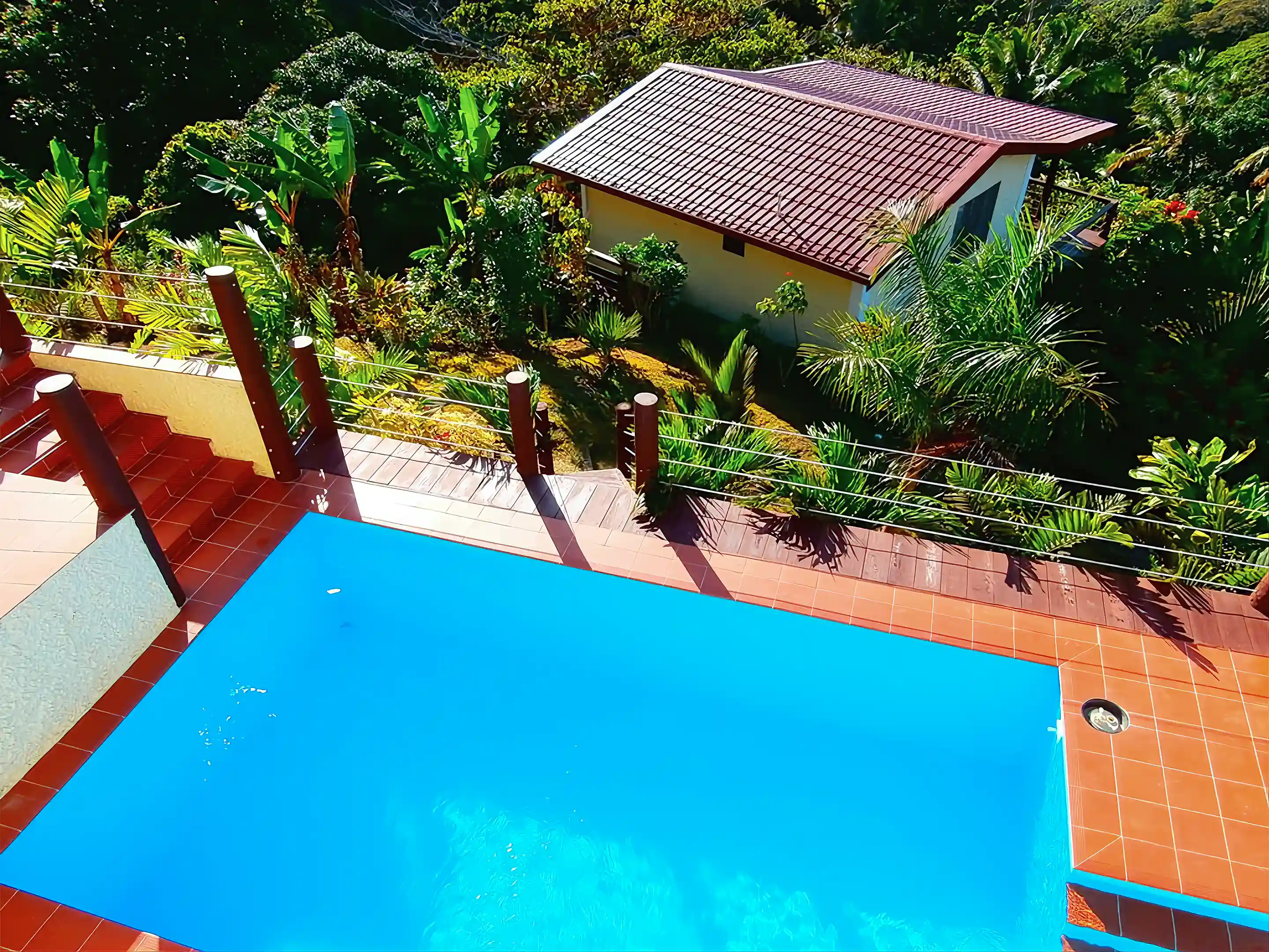 bird view on pool and guesthouse