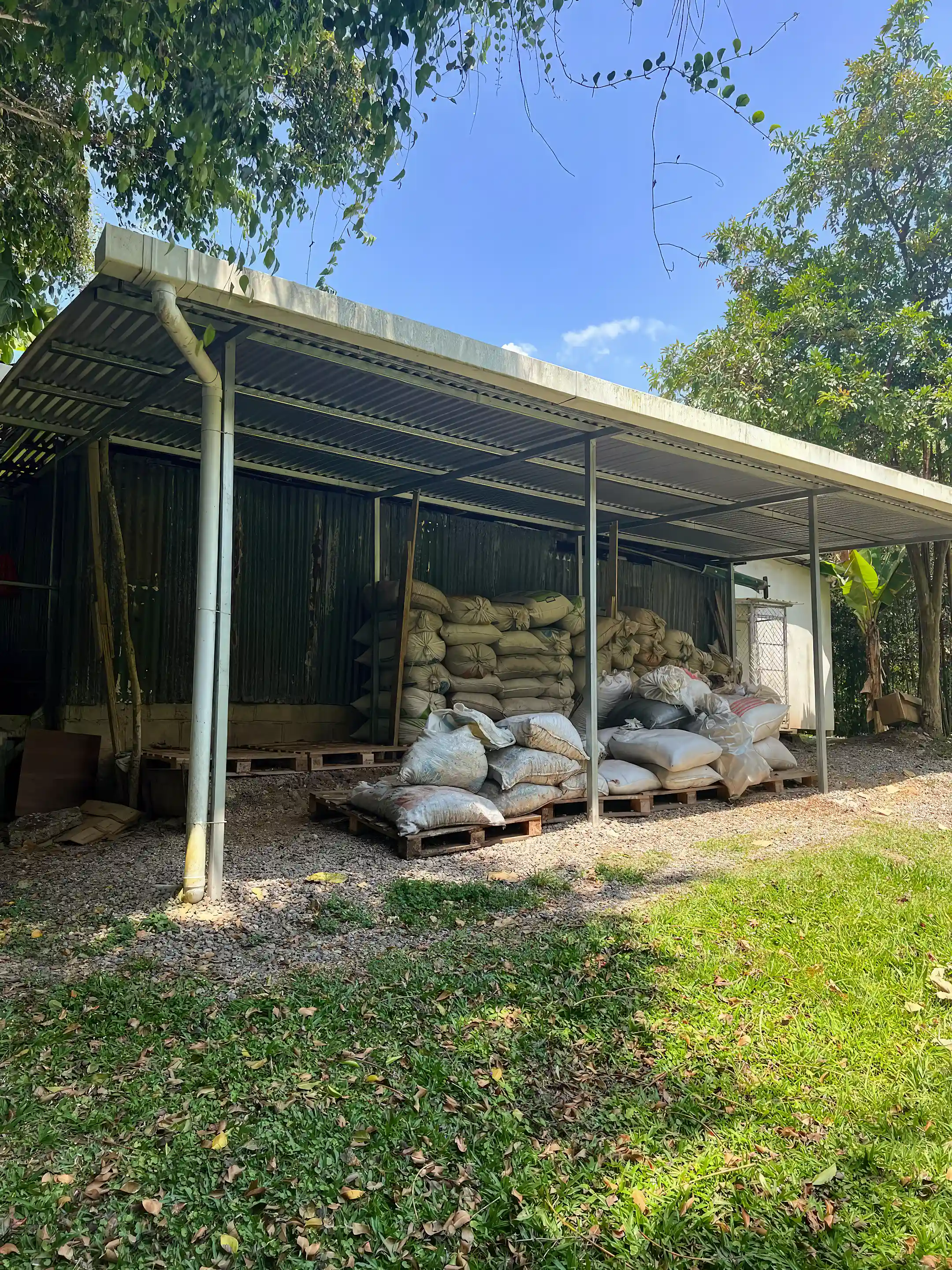 Outdoor covered area for storing dry materials