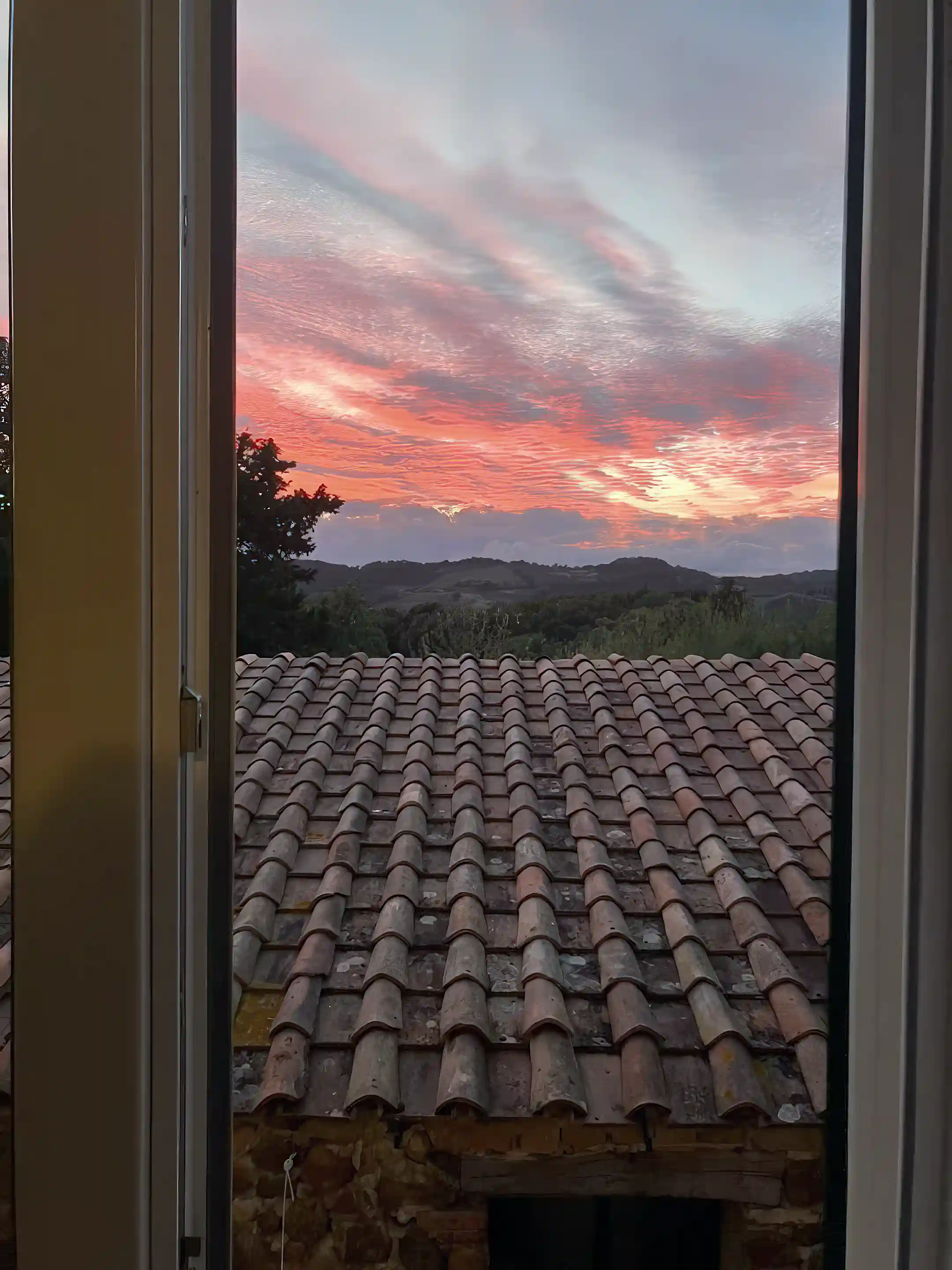 Sunset from the TV room (over workshop roof)