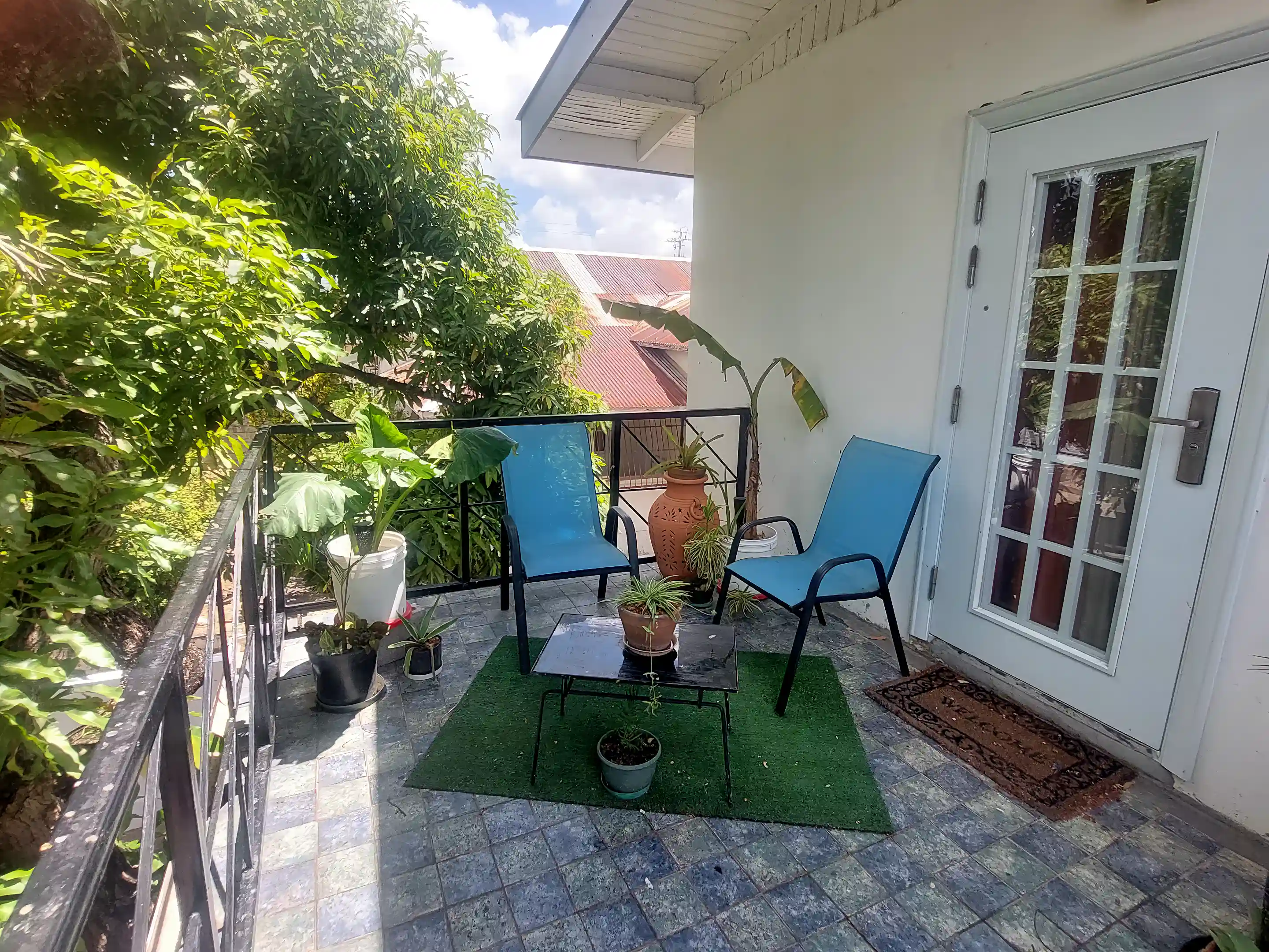 Balcony view from upper-level front bedroom with Middle Eastern theme
