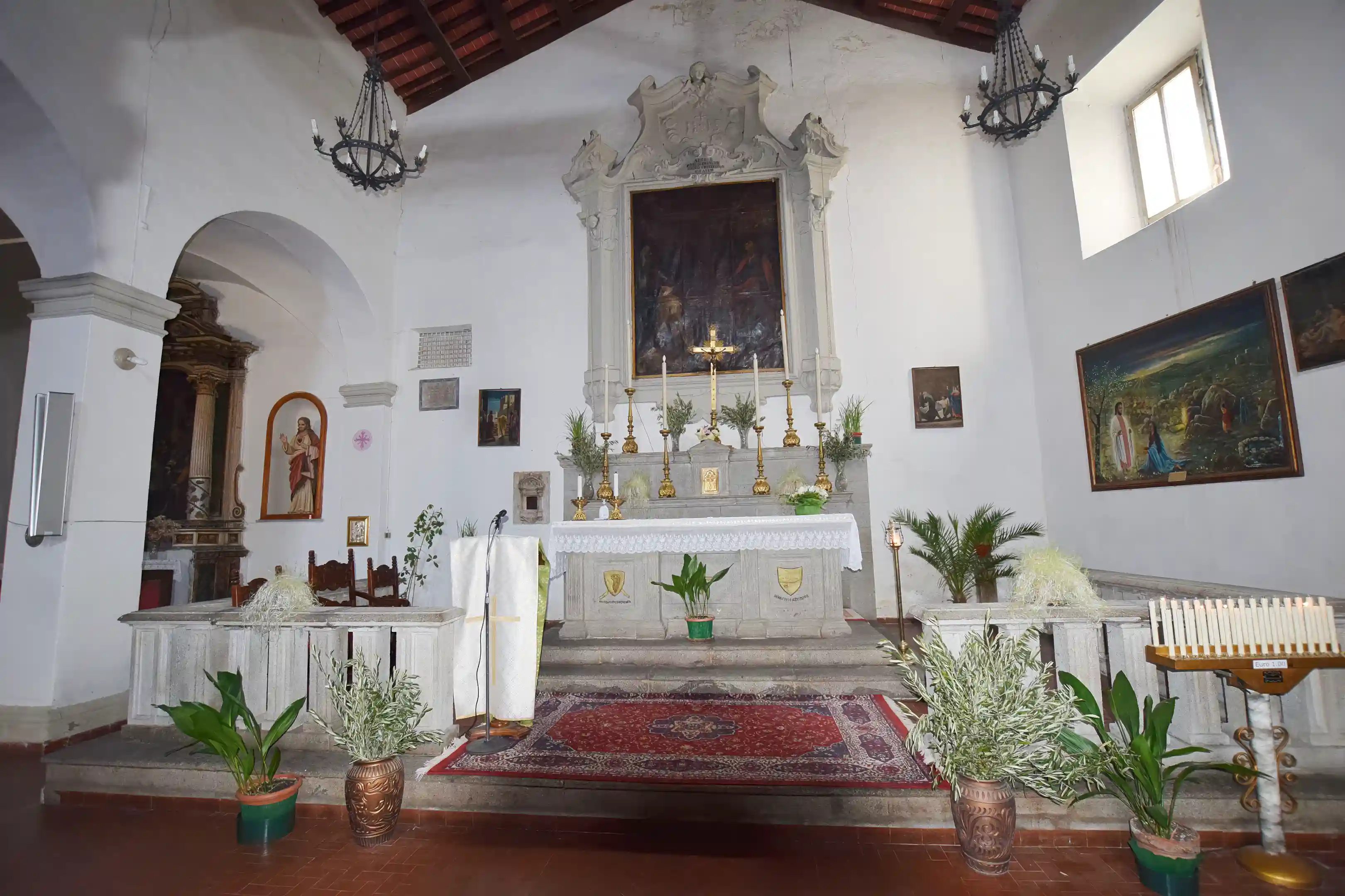 Inside one of the four churches in Montelaterone
