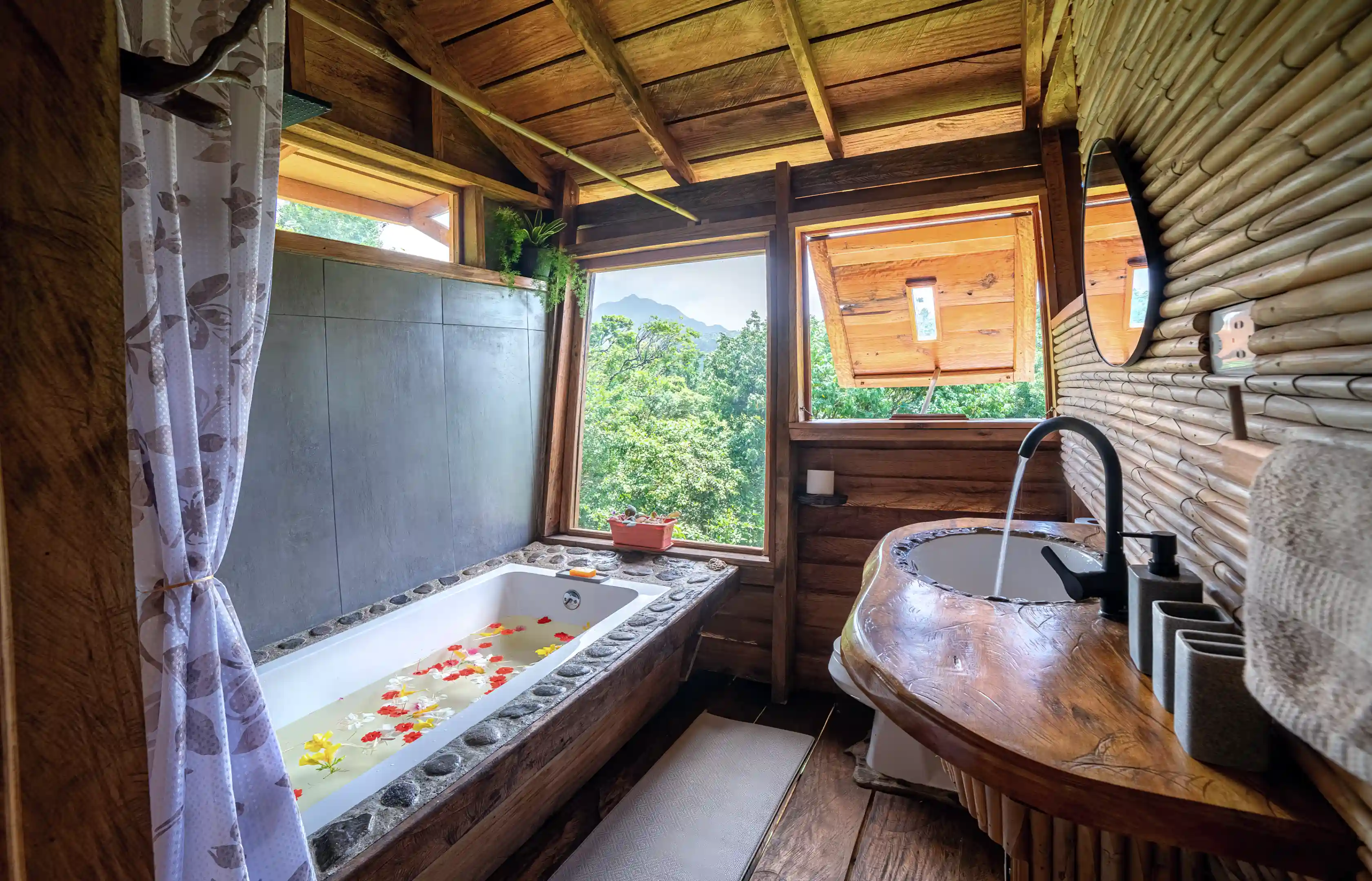 Full bathroom with tub and solar powered heater