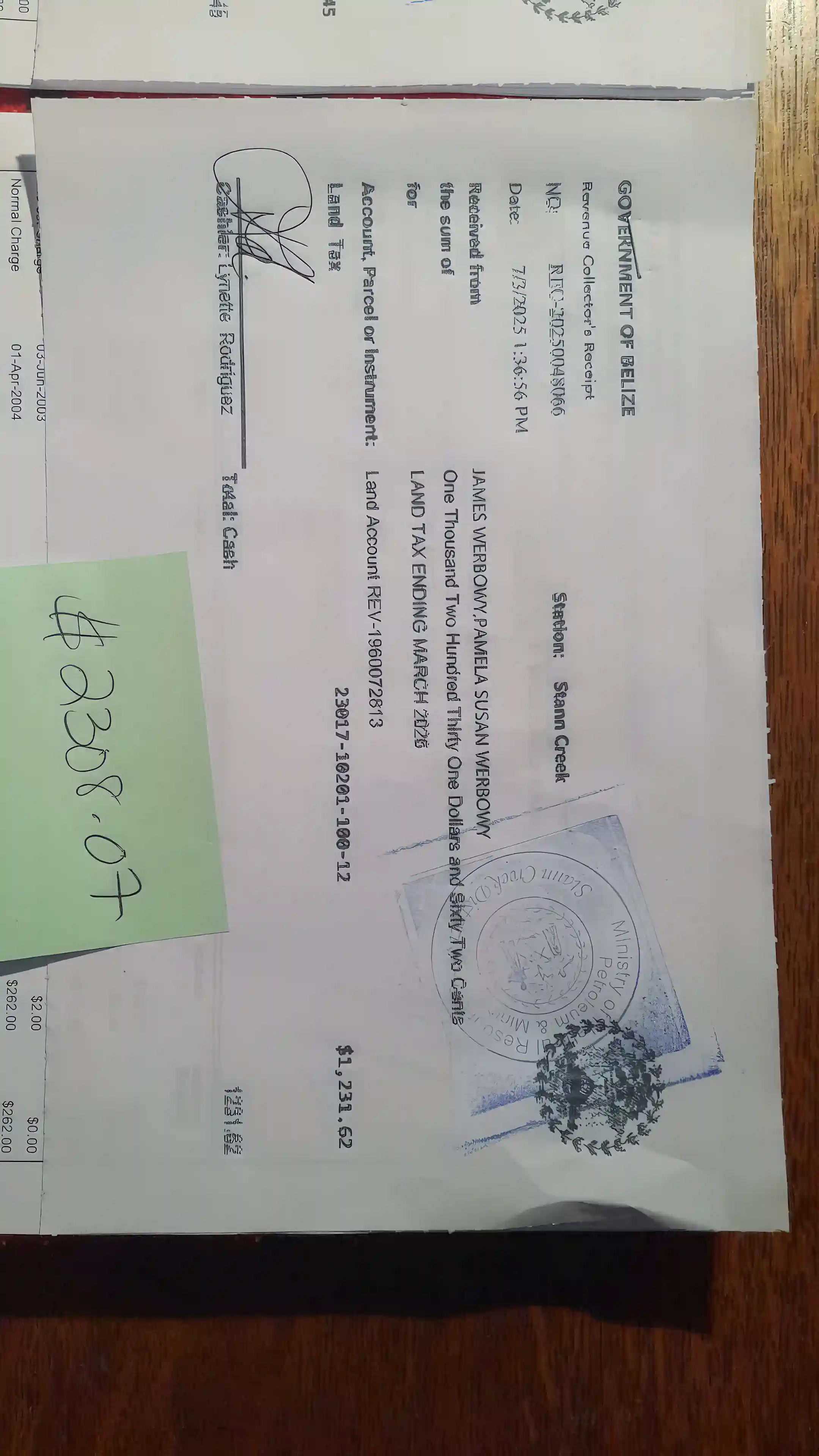 This receipt is for six years and is in Belize...