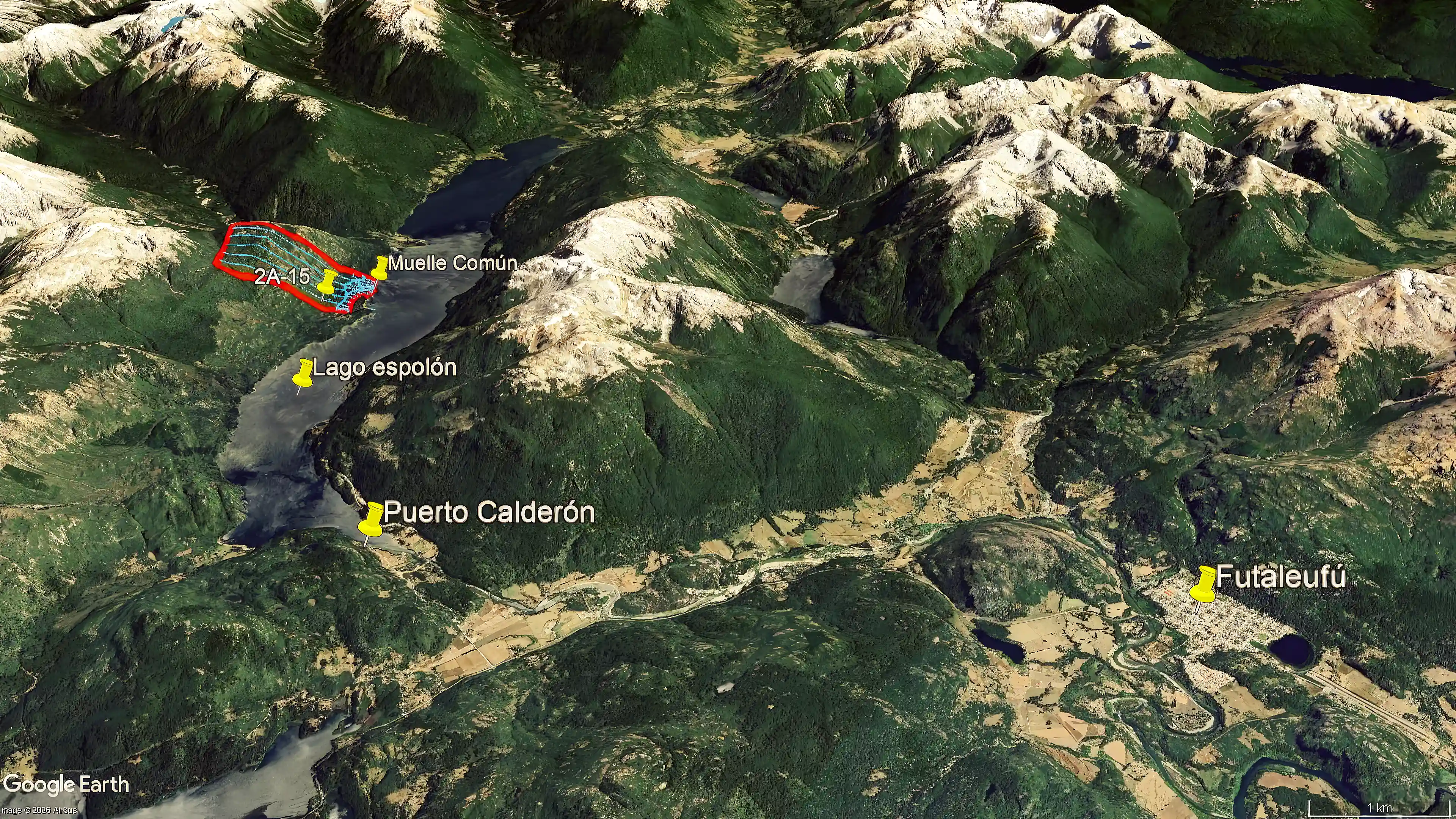 Regional satellite view — Lake Espolón, Futaleufú