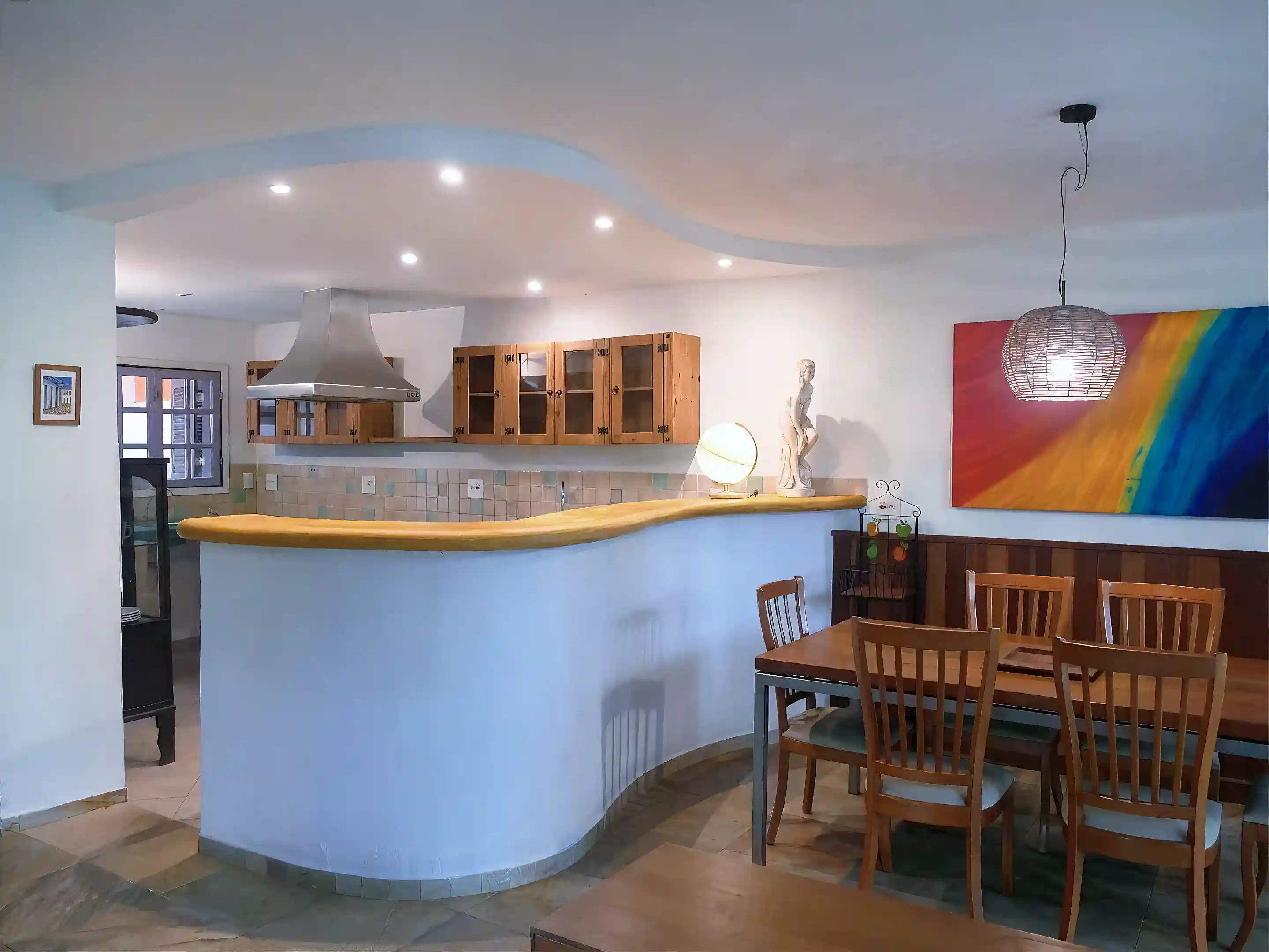 american style kitchen and dinner area