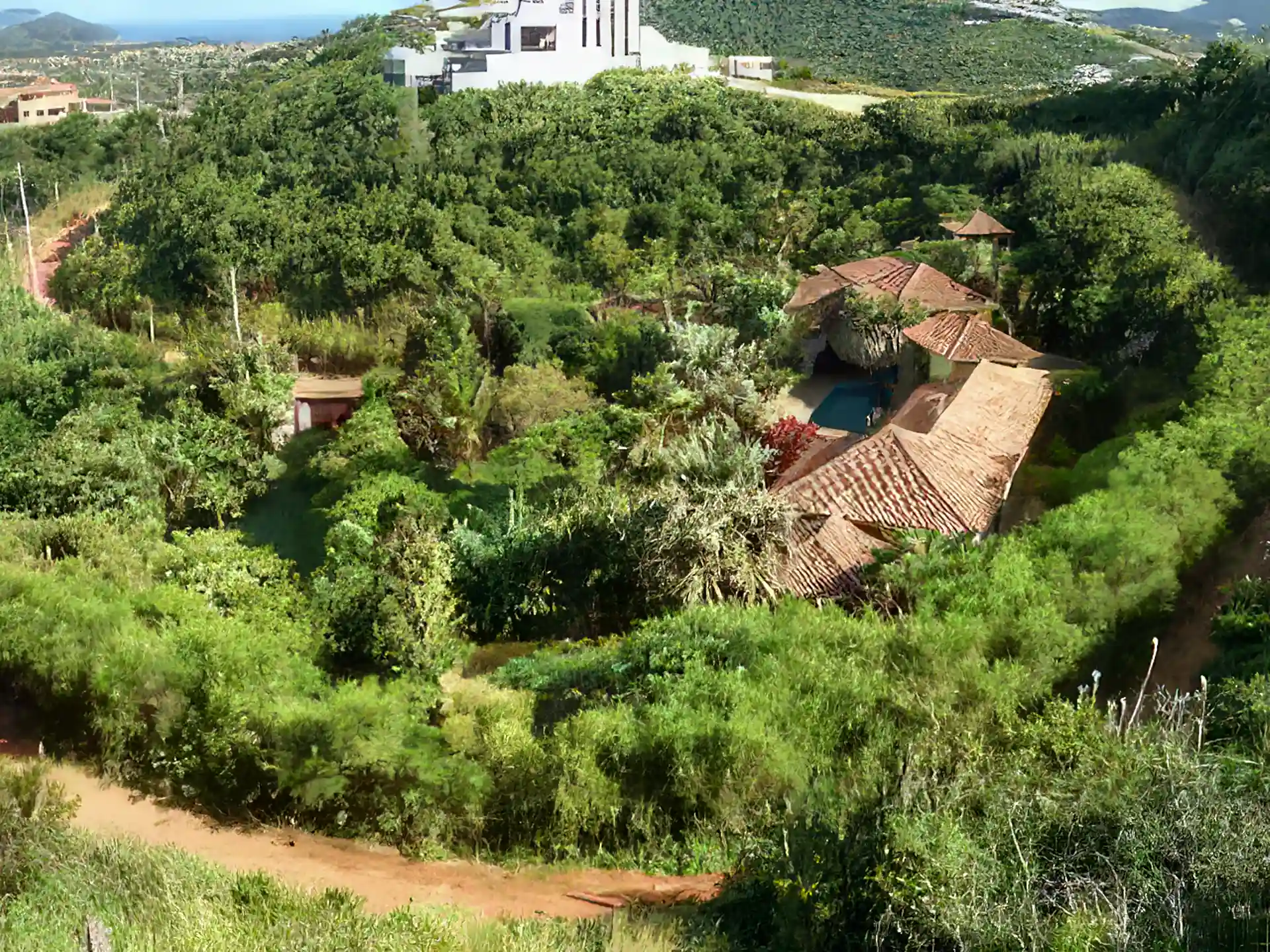 View of house, terrain, tropical garden