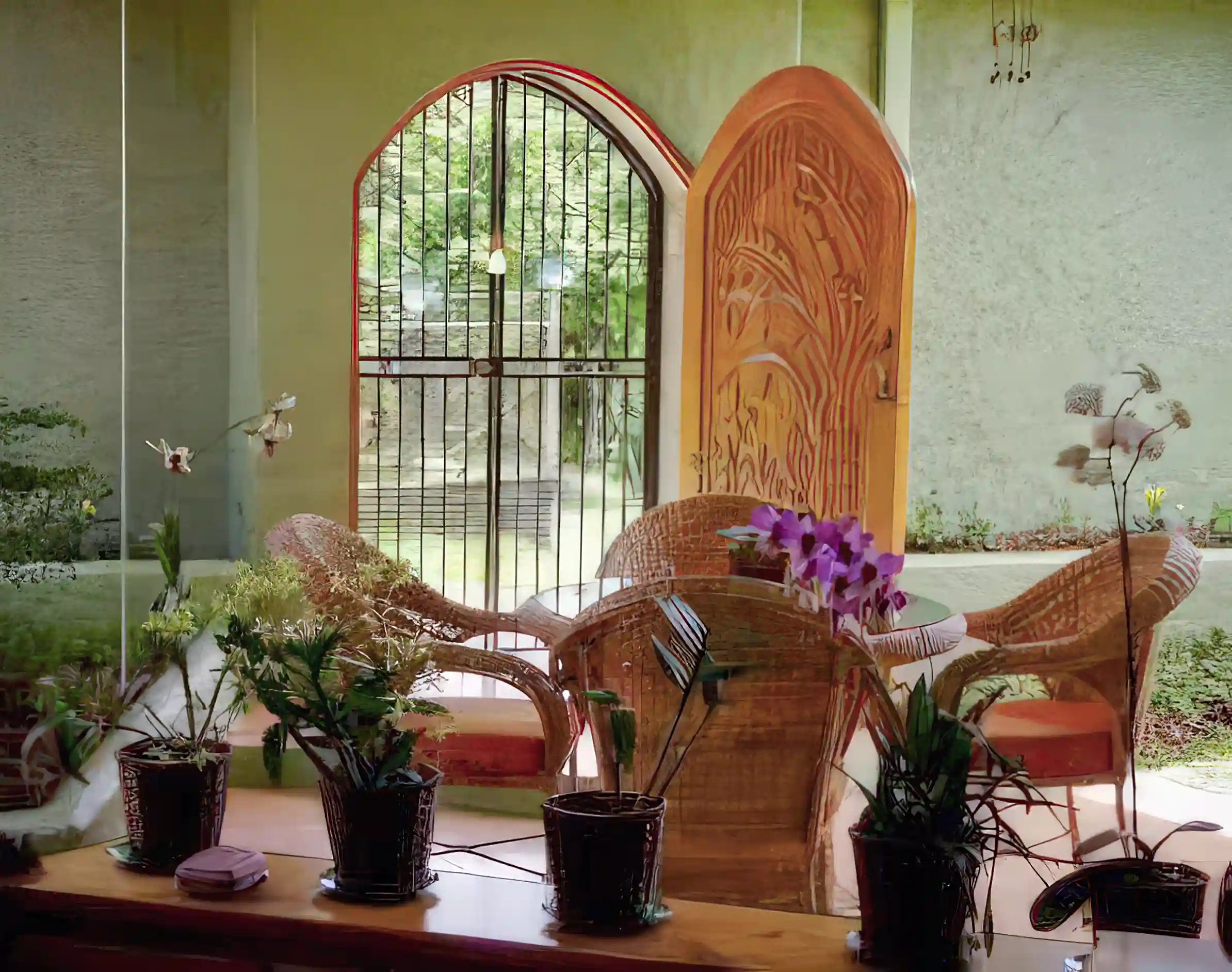 from office trough window to front entry